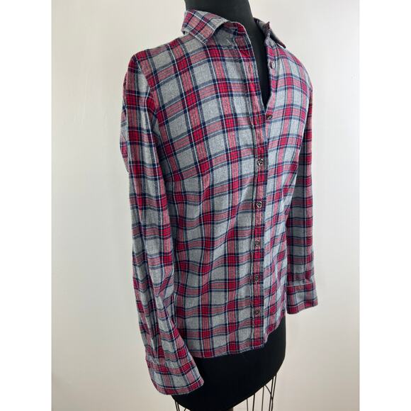 J. Crew Red Gray Tartan Plaid Long Sleeve Button-Down Boy Shirt Size 00 - Picture 2 of 6